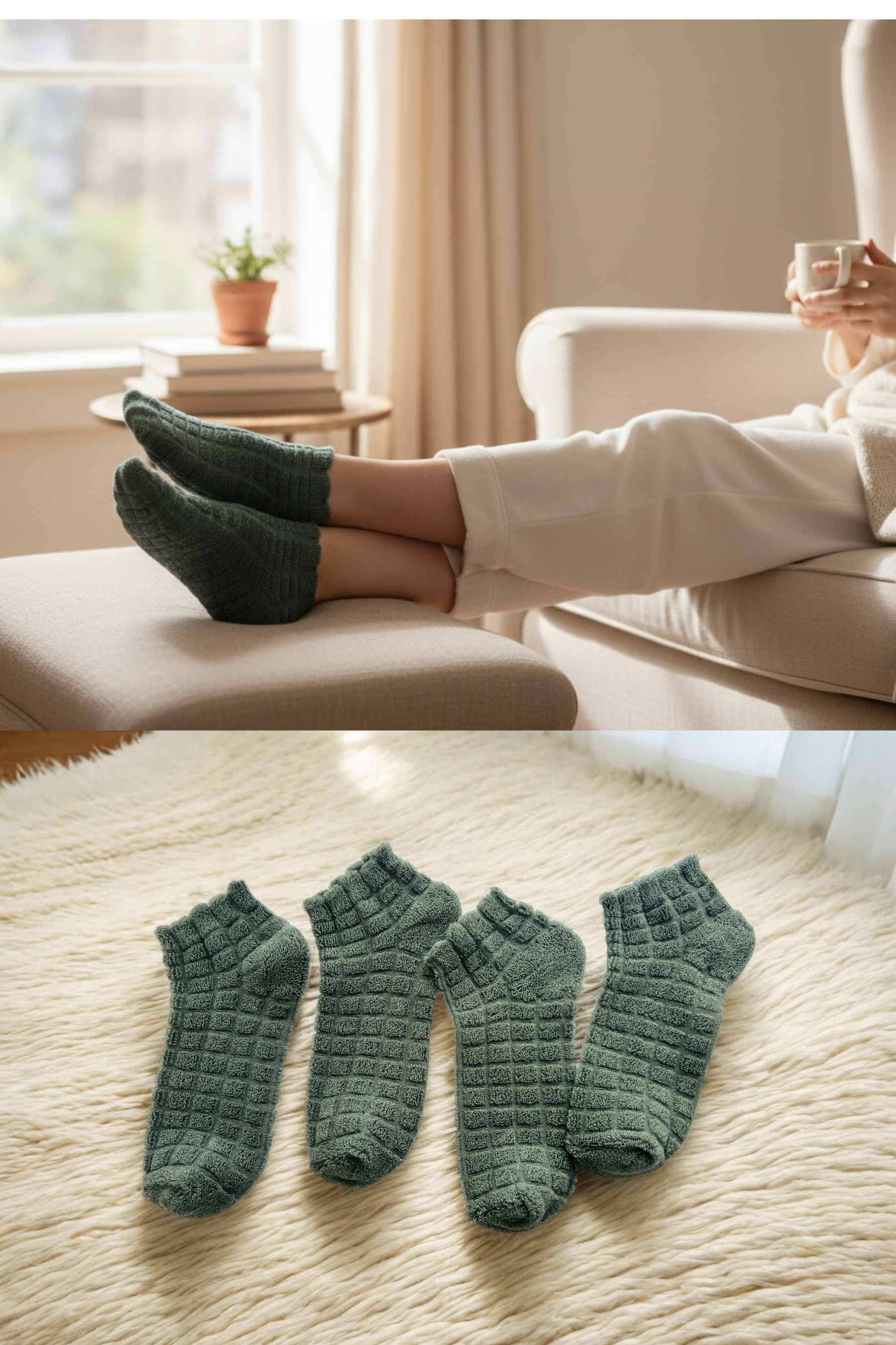 4'lü Kadın Ters Havlu Patik Çorap – Haki Yeşili
