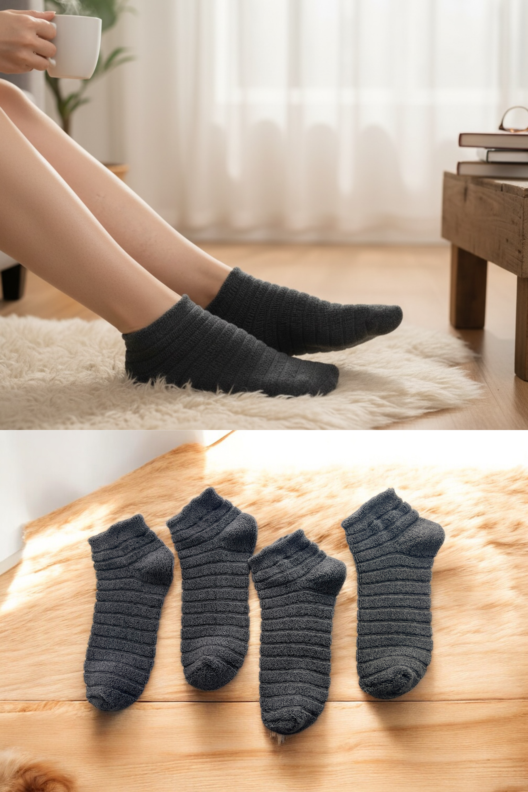 4'lü Kadın Ters Havlu Patik Çorap – Füme Renk