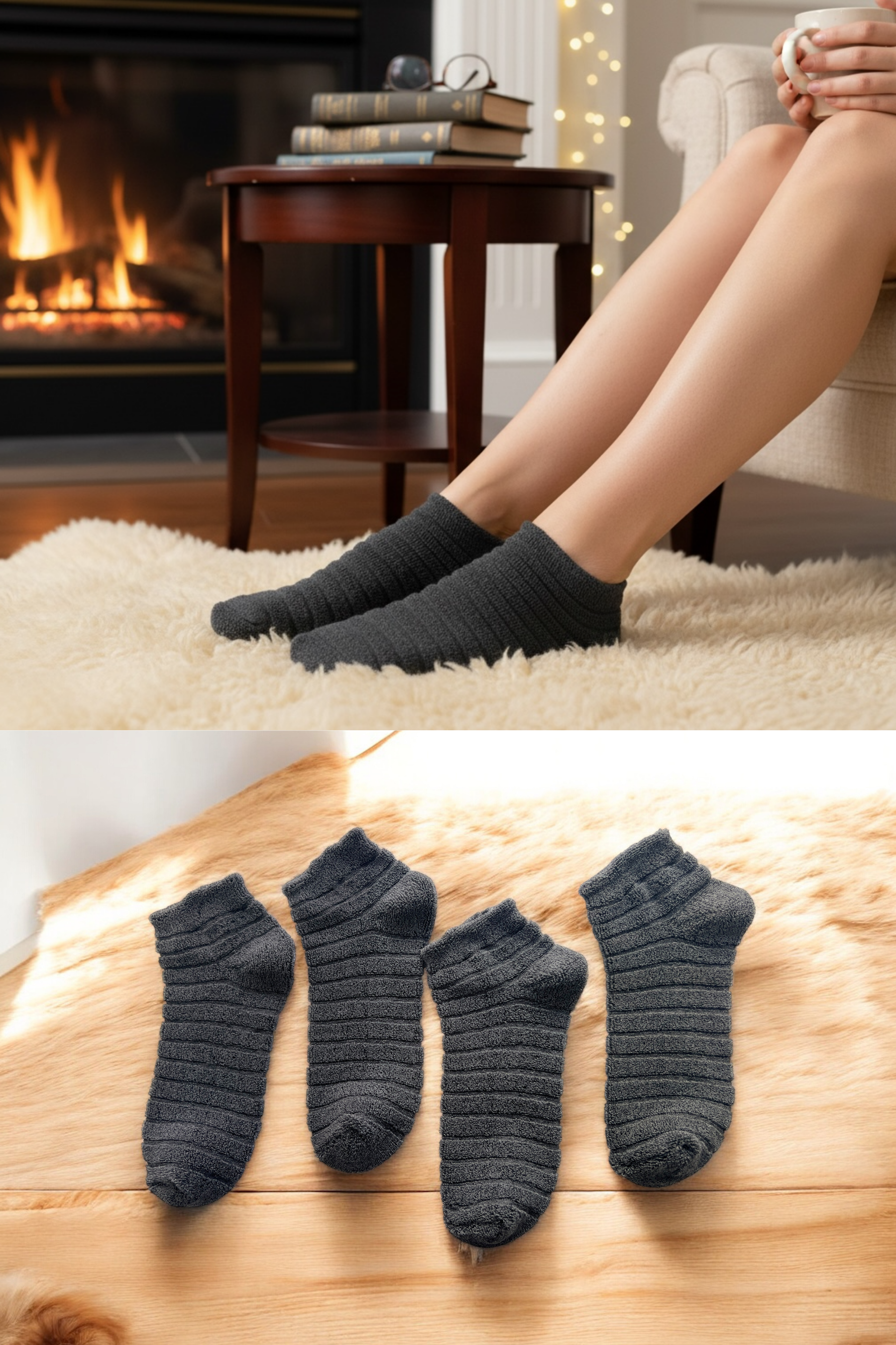 4'lü Kadın Ters Havlu Patik Çorap – Füme Renk