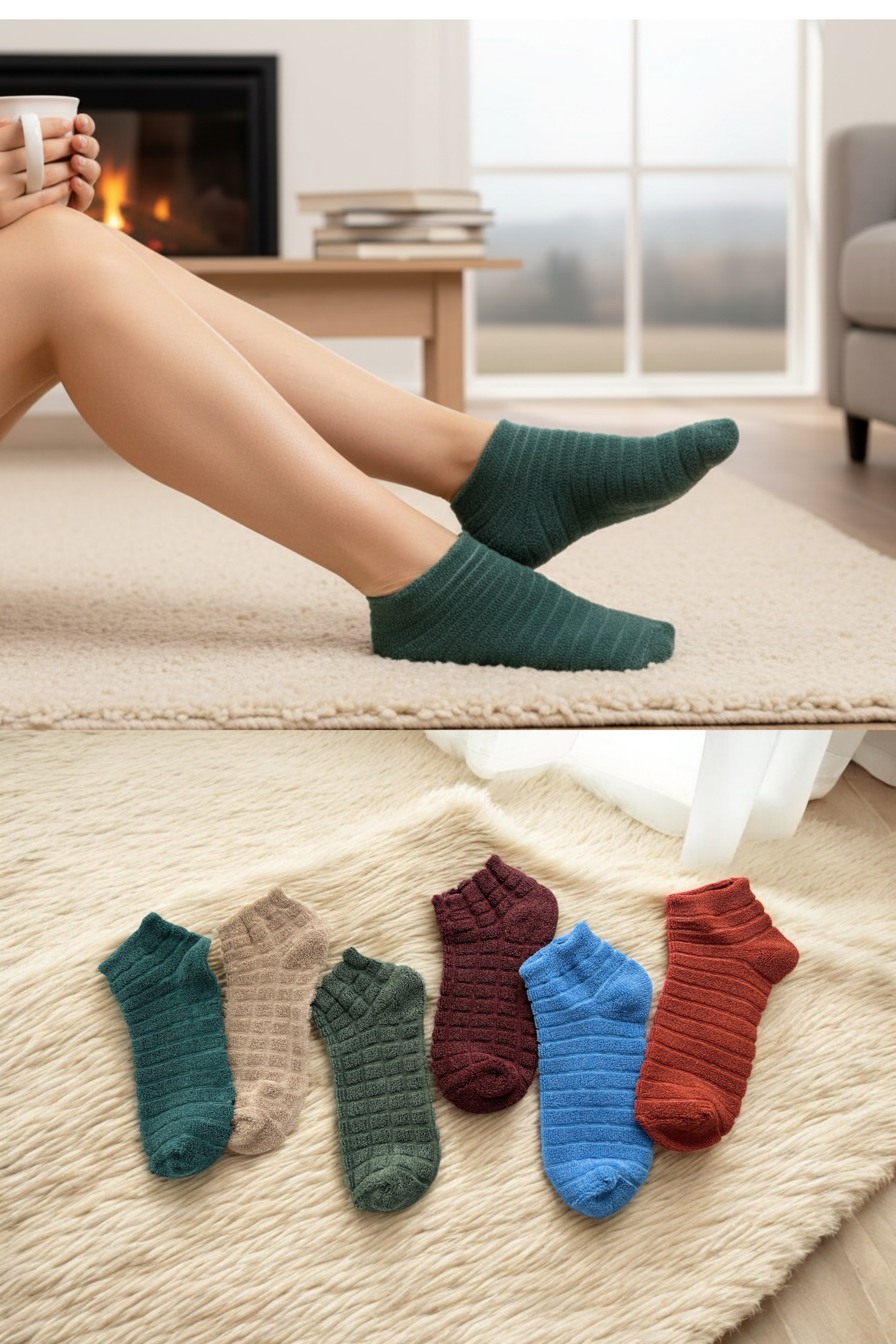 4'lü Kadın Ters Havlu Patik Çorap – Renkli Karışık Paket