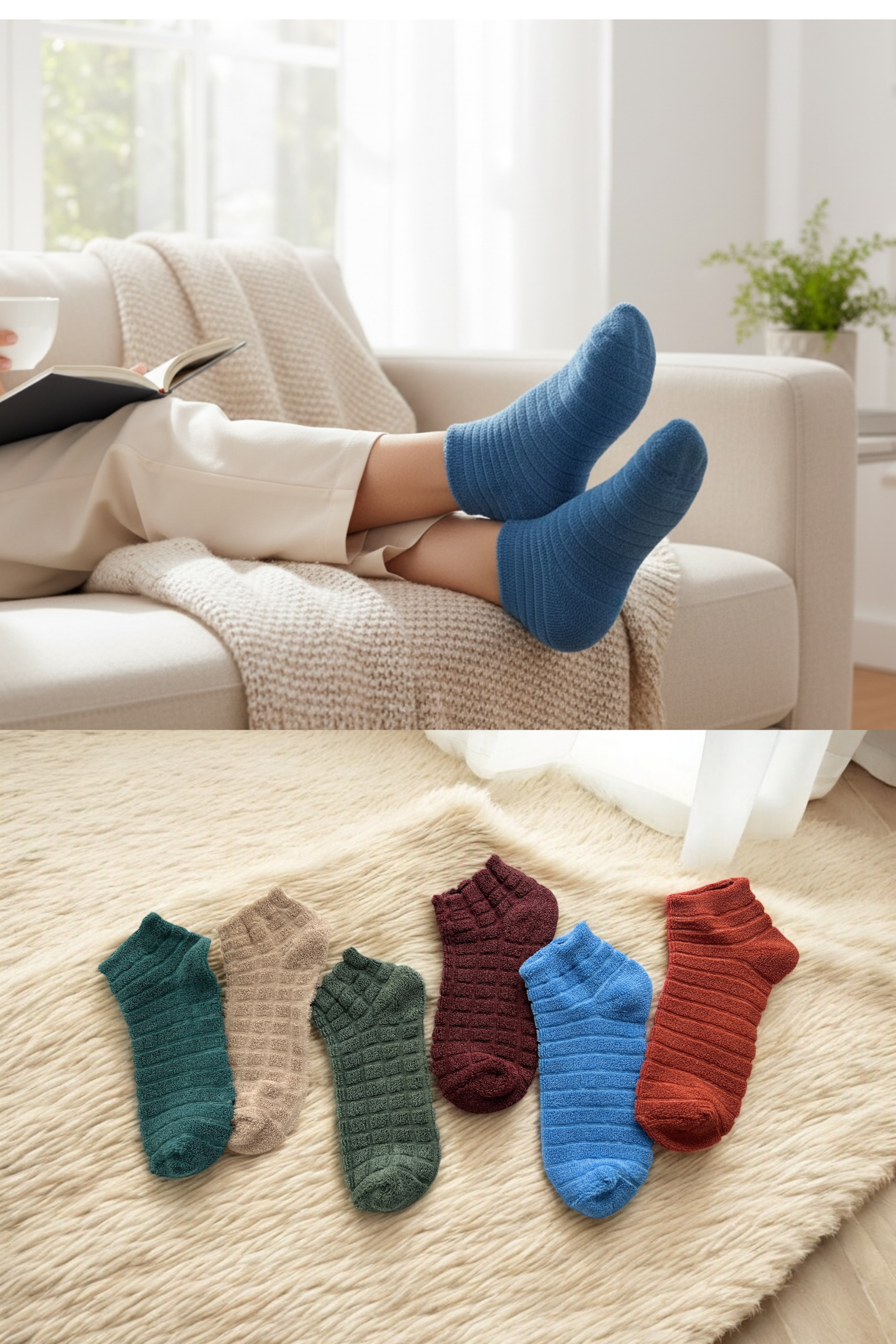 4'lü Kadın Ters Havlu Patik Çorap – Renkli Karışık Paket
