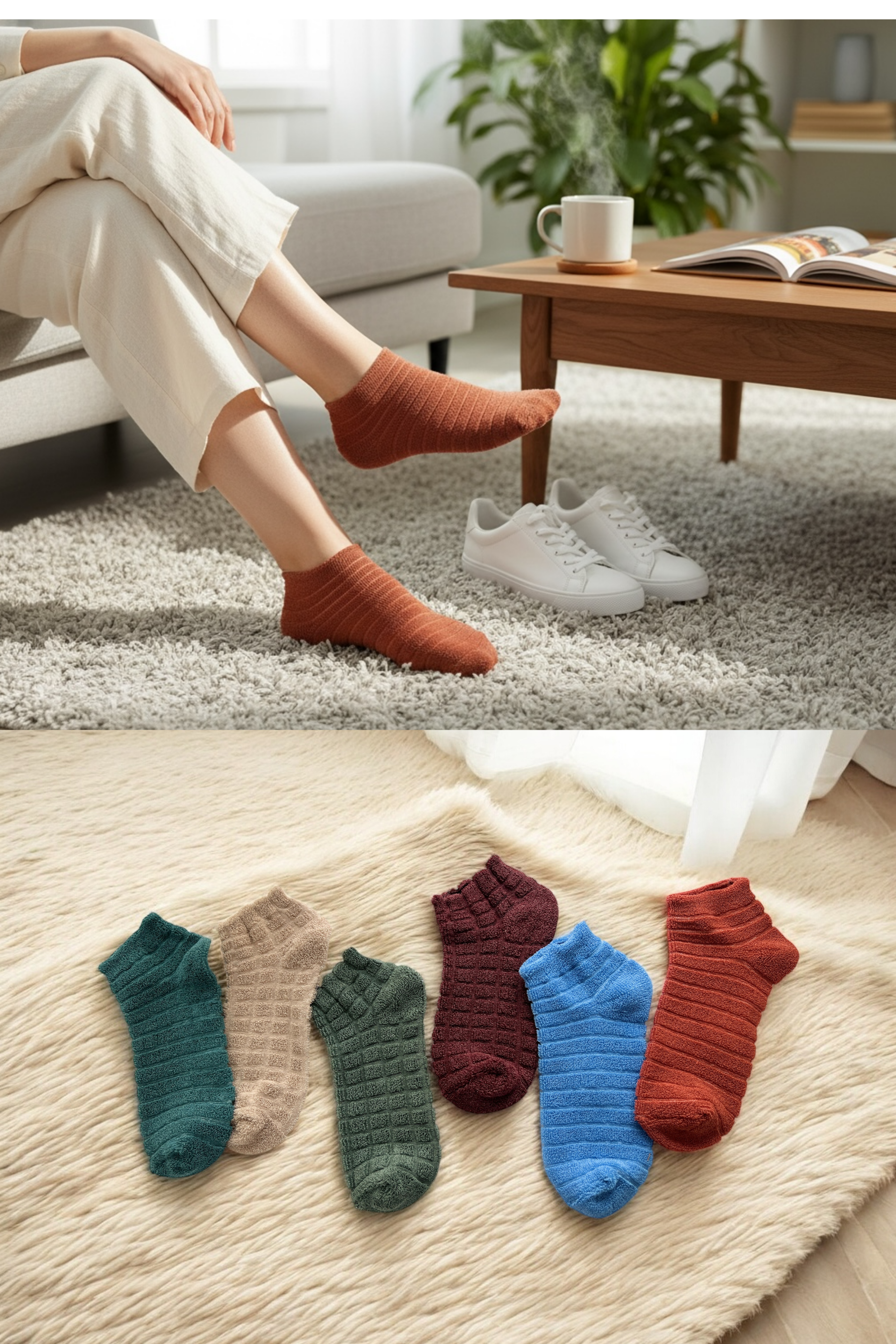 4'lü Kadın Ters Havlu Patik Çorap – Renkli Karışık Paket