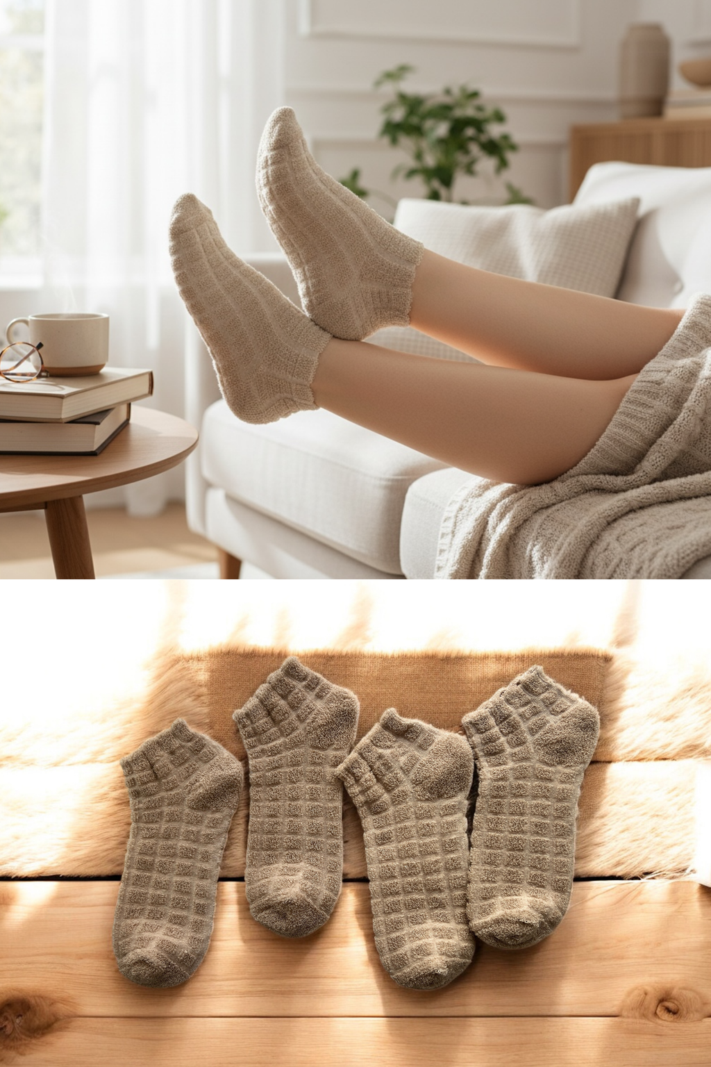 4'lü Kadın Ters Havlu Patik Çorap – Krem Rengi