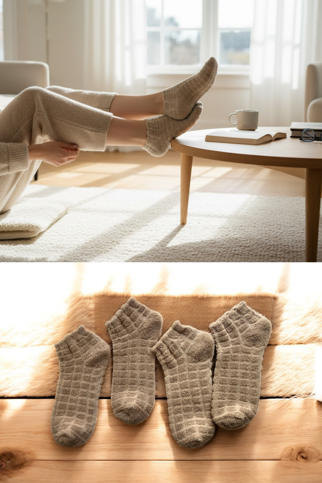 4'lü Kadın Ters Havlu Patik Çorap – Krem Rengi