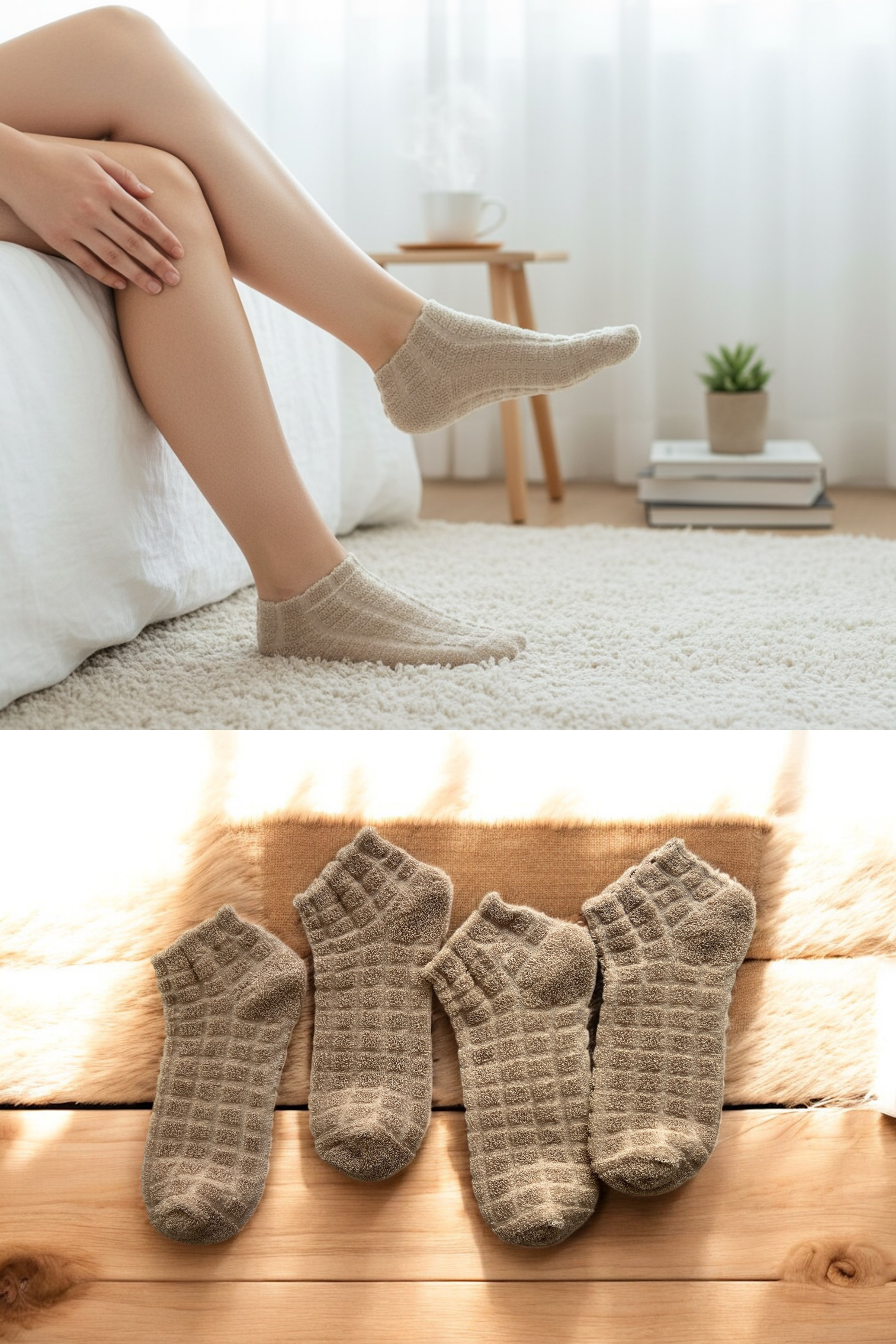4'lü Kadın Ters Havlu Patik Çorap – Krem Rengi