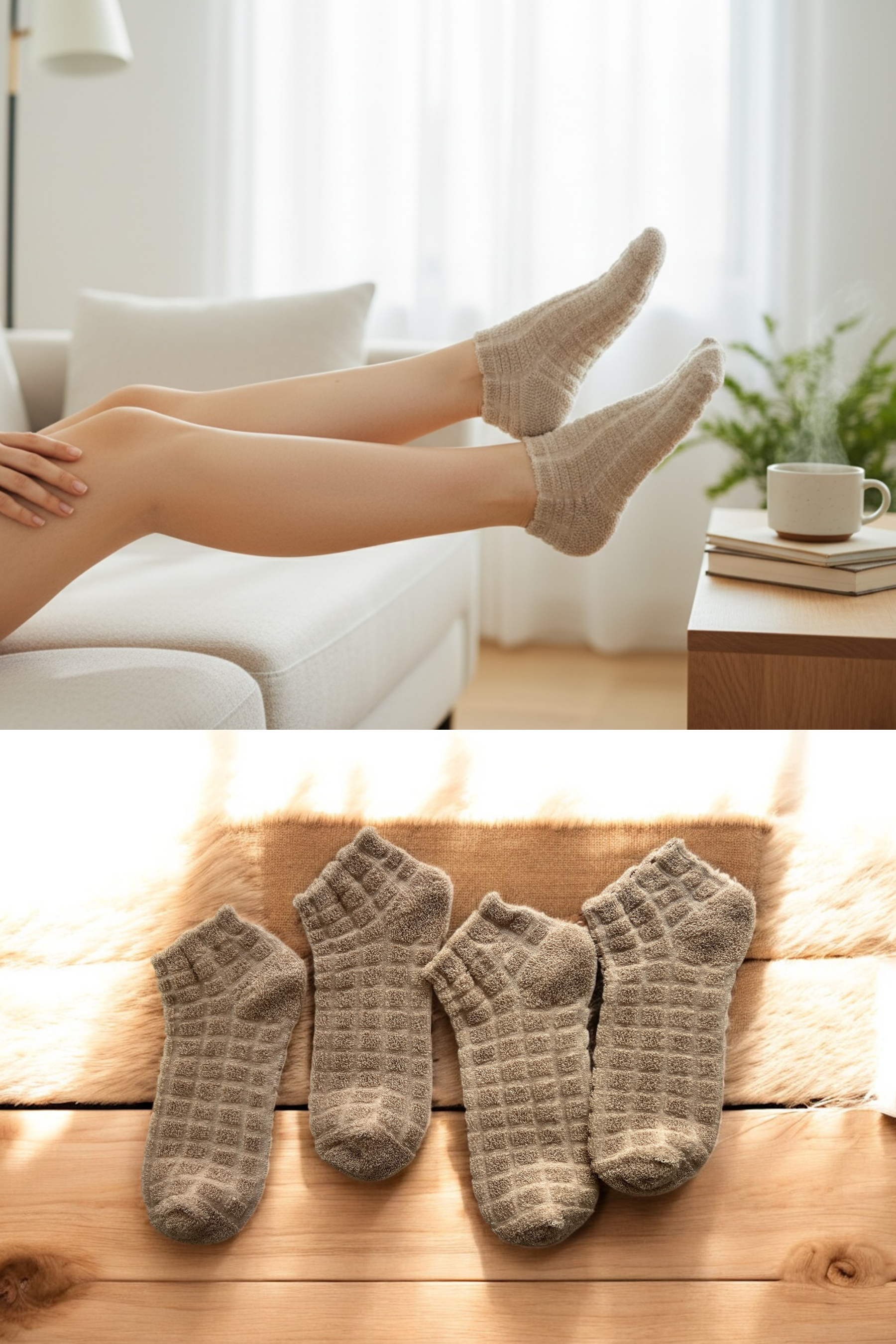 4'lü Kadın Ters Havlu Patik Çorap – Krem Rengi