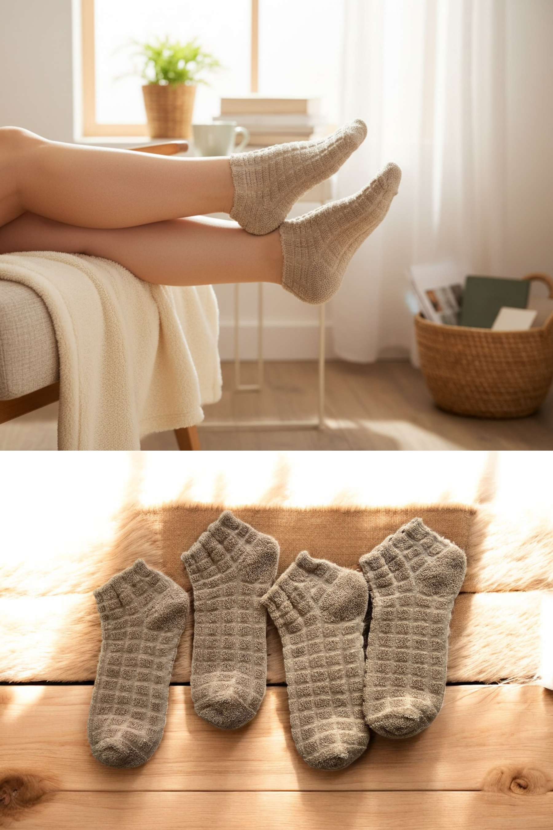 4'lü Kadın Ters Havlu Patik Çorap – Krem Rengi