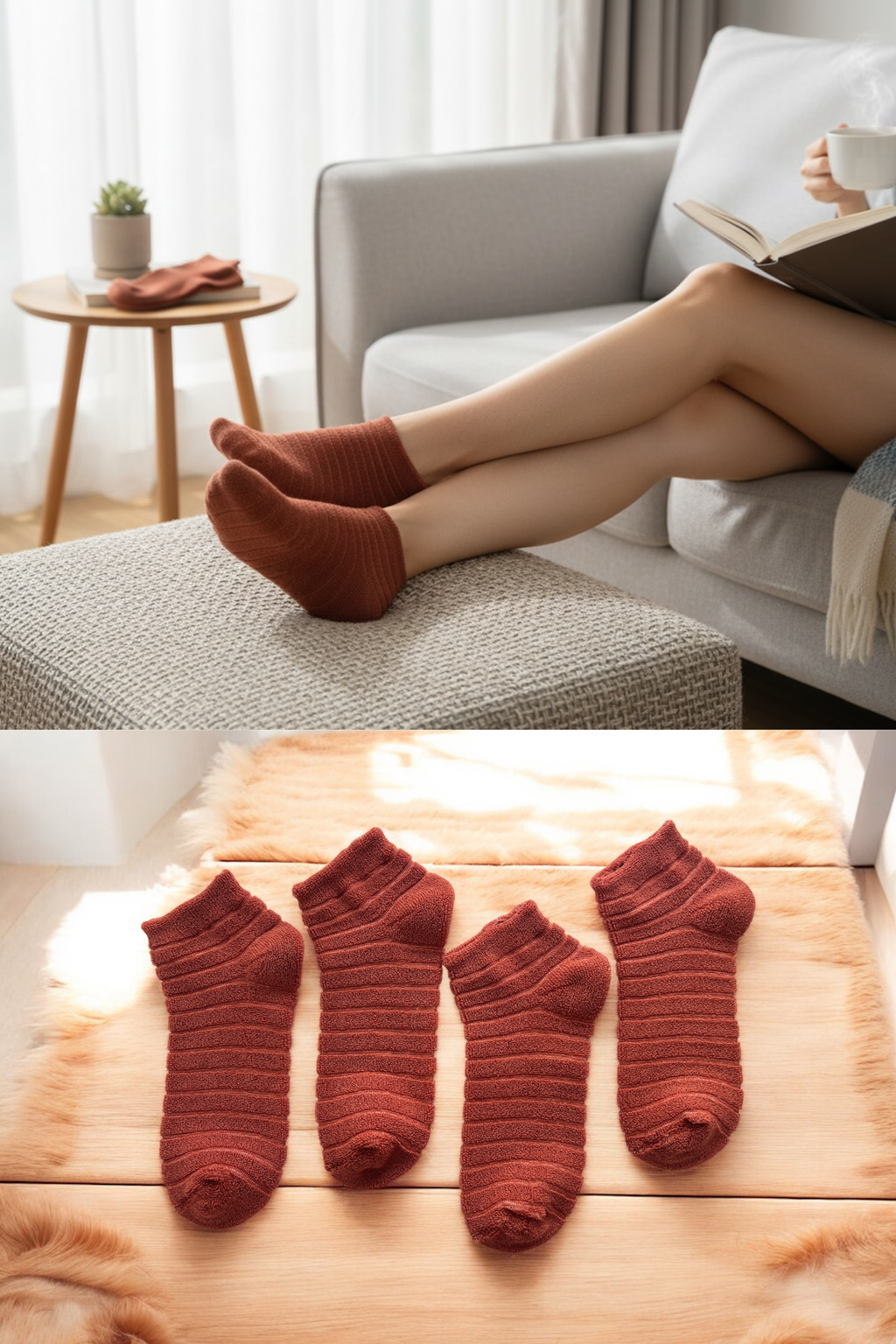 4'lü Kadın Ters Havlu Patik Çorap – Kremit