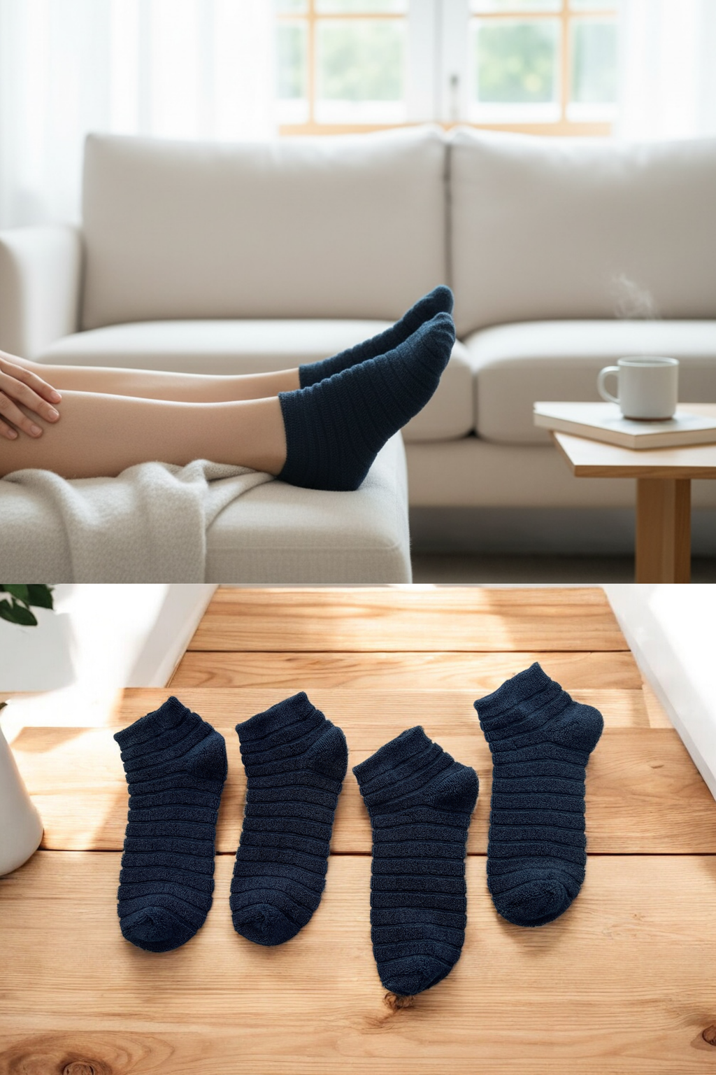 4'lü Kadın Ters Havlu Patik Çorap – Lacivert Renk