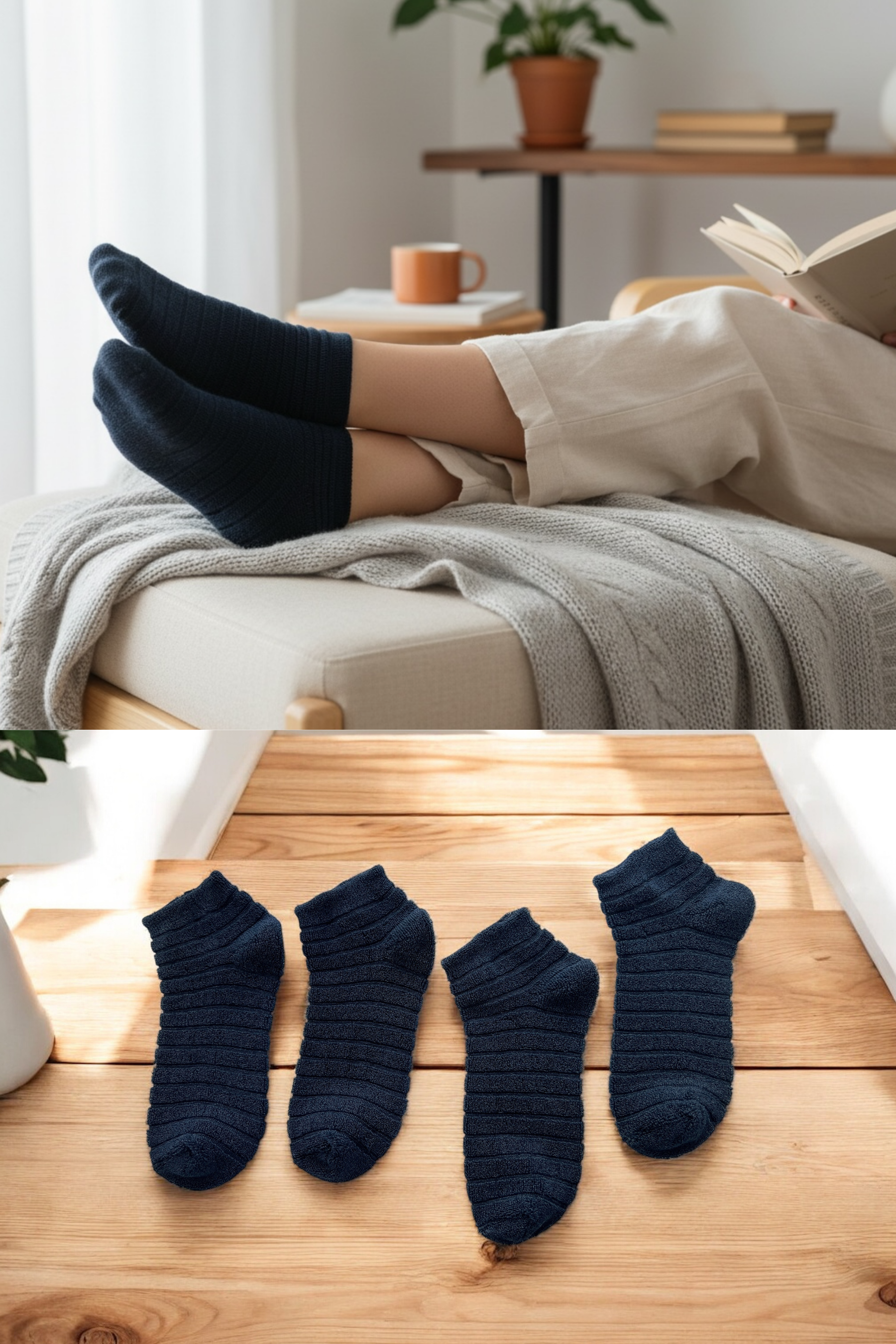 4'lü Kadın Ters Havlu Patik Çorap – Lacivert Renk
