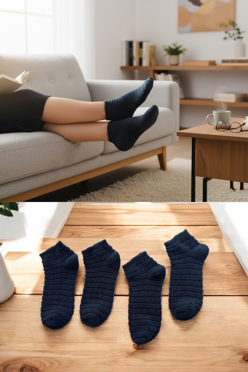 4'lü Kadın Ters Havlu Patik Çorap – Lacivert Renk