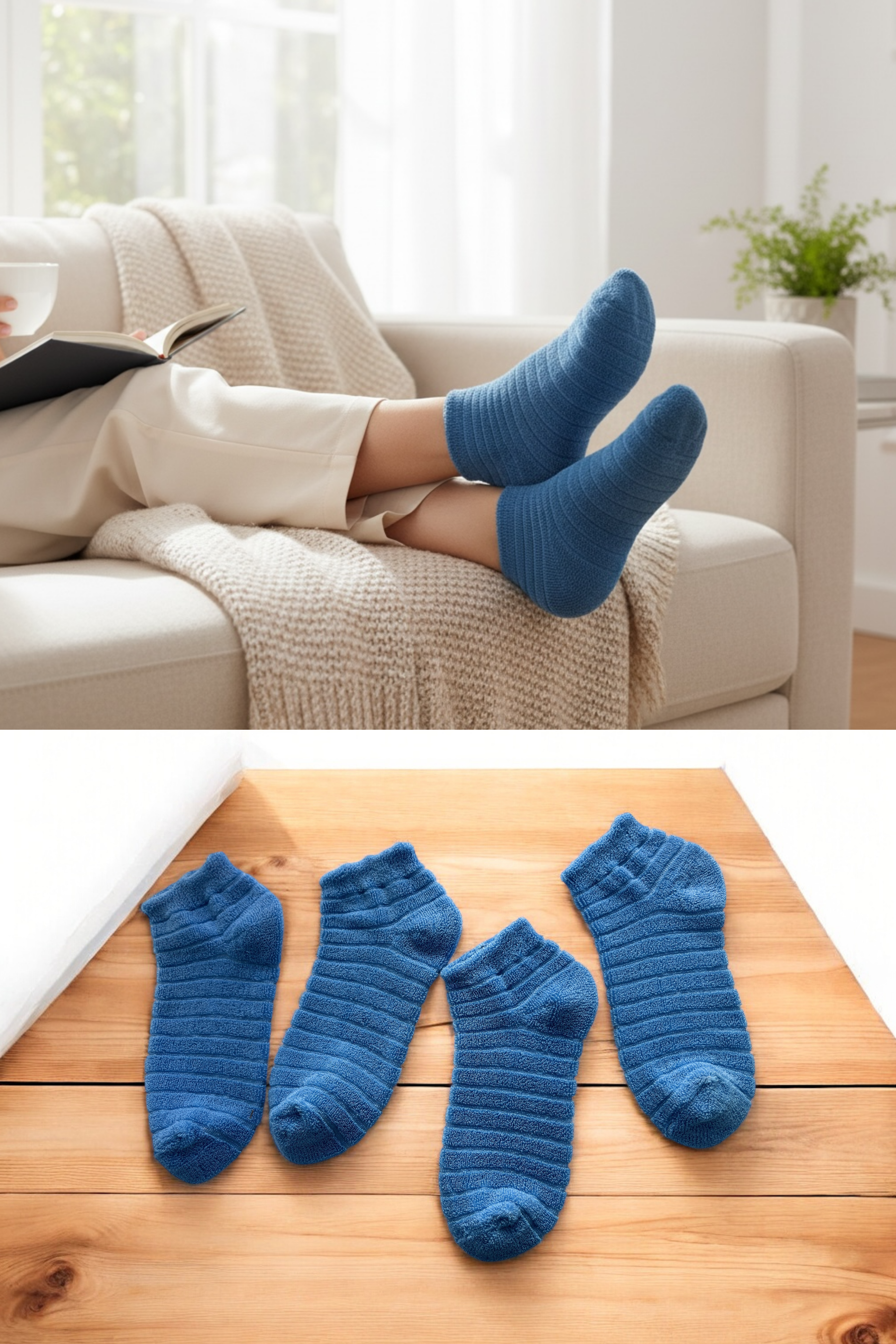 4'lü Kadın Ters Havlu Patik Çorap – Mavi Renk