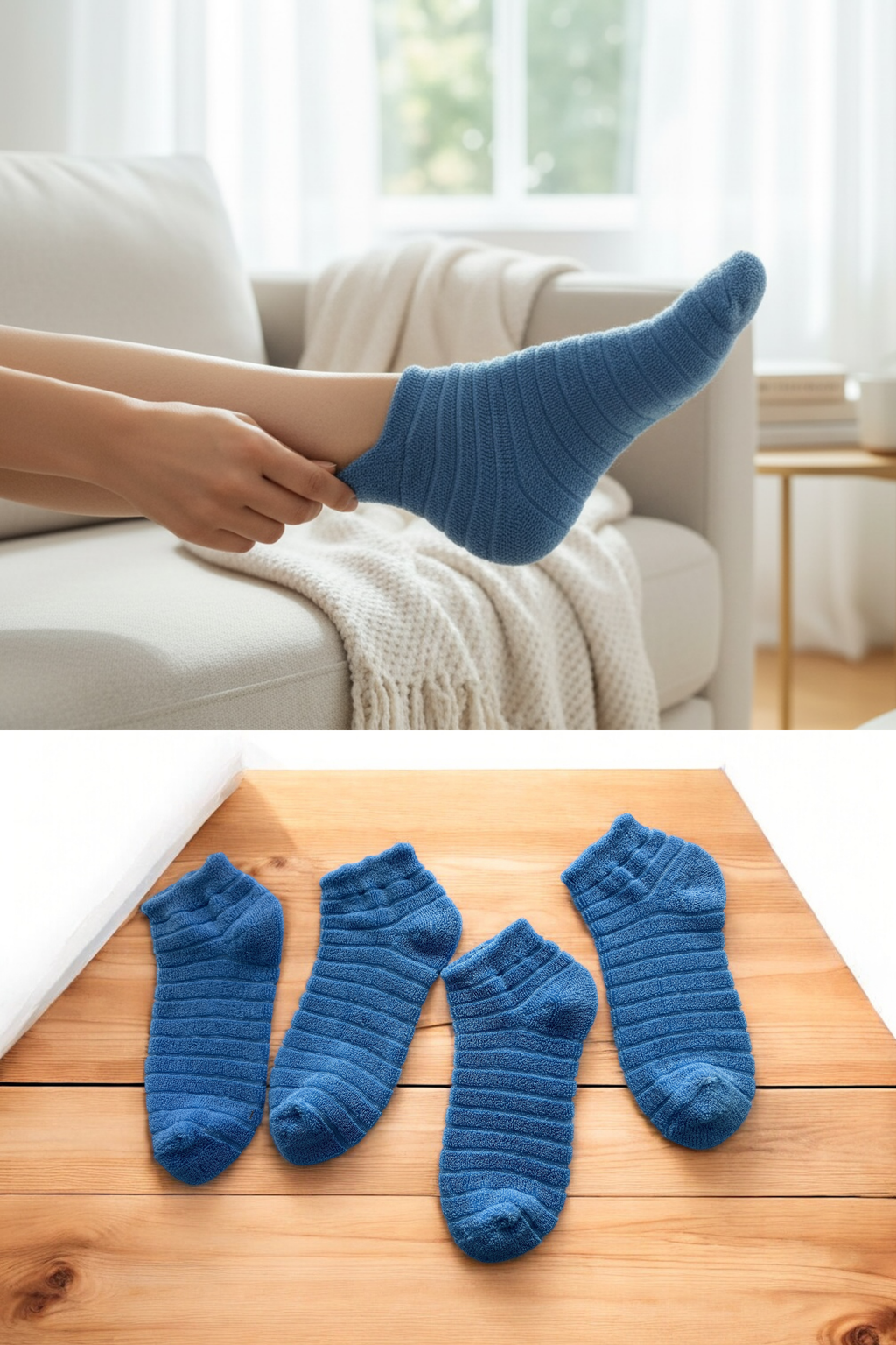 4'lü Kadın Ters Havlu Patik Çorap – Mavi Renk