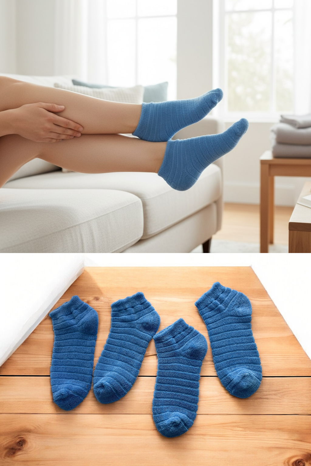4'lü Kadın Ters Havlu Patik Çorap – Mavi Renk