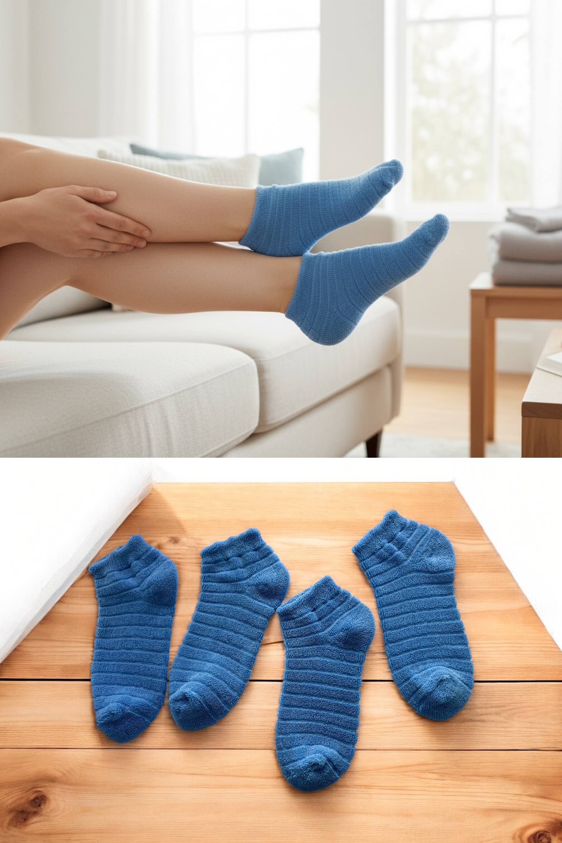 4'lü Kadın Ters Havlu Patik Çorap – Mavi Renk