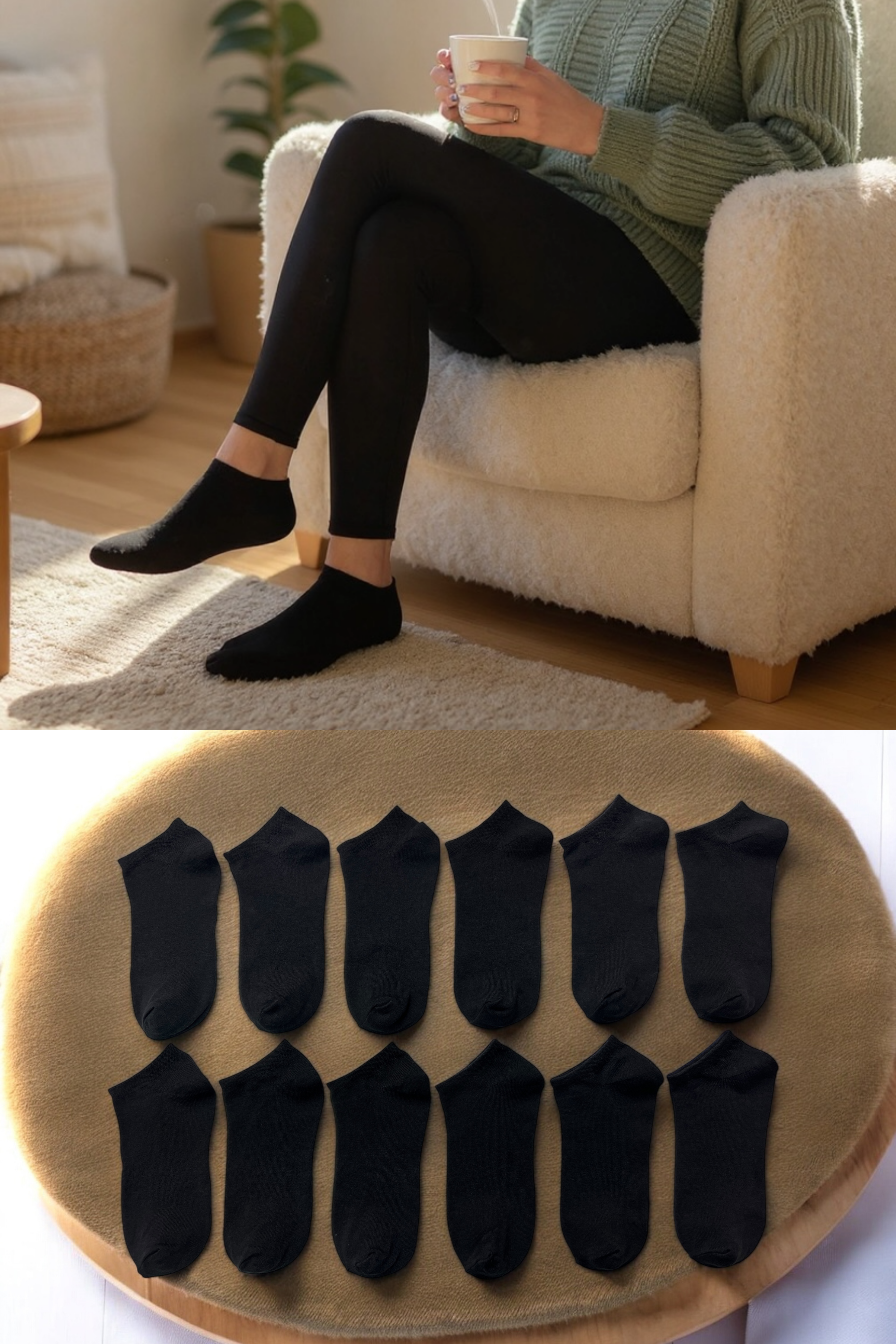 Kadın Erkek 8’li Pamuklu Düz Siyah Patik Çorap Seti Rahat Nefes Alan