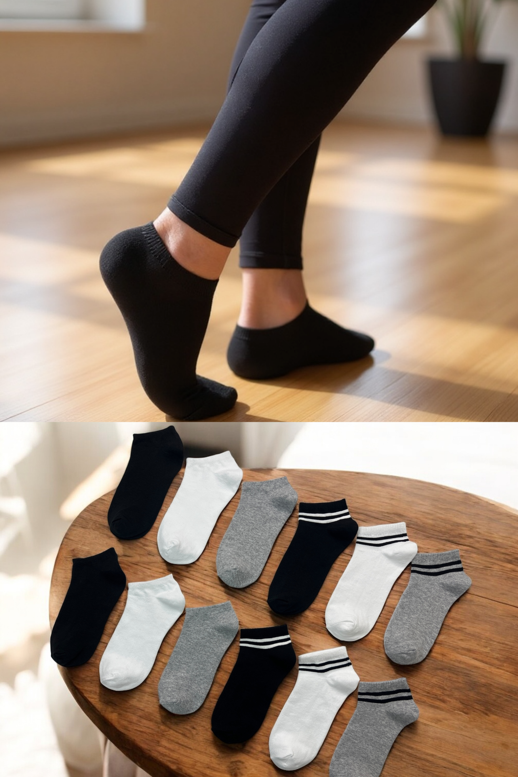 Kadın Erkek 8’li Pamuklu Düz ve Şeritli Siyah Beyaz Gri Patik Çorap Seti Rahat Nefes Alan