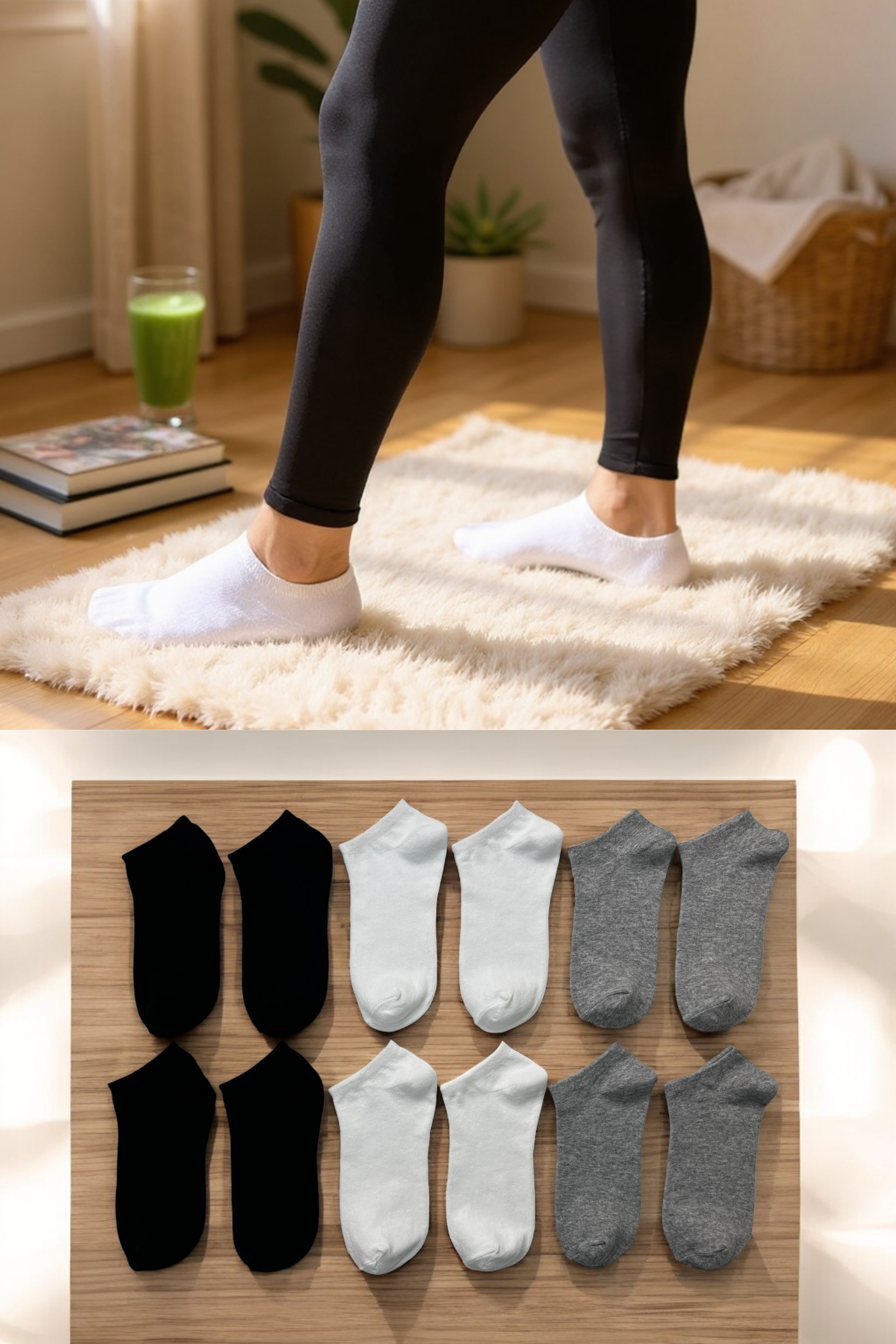 Kadın Erkek 8’li Pamuklu Düz Siyah Beyaz Gri Karışık Patik Çorap Seti Rahat Nefes Alan