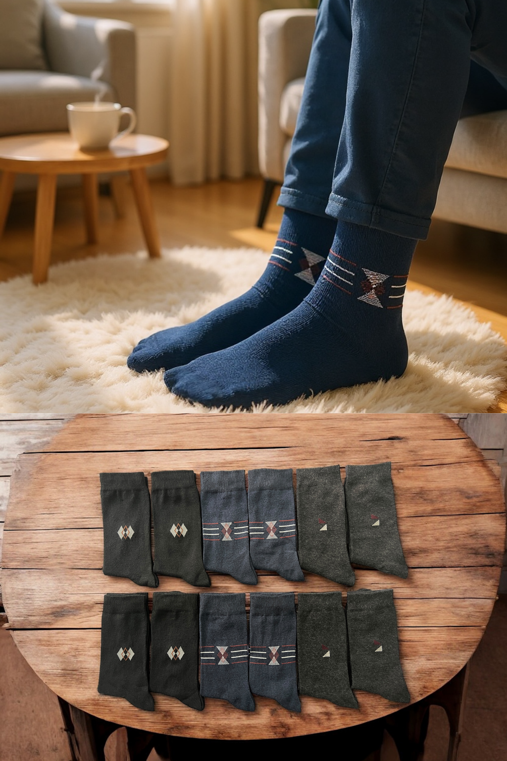 Erkek 6’lı Pamuklu Siyah Lacivert Füme Karışık Soket Çorap Seti