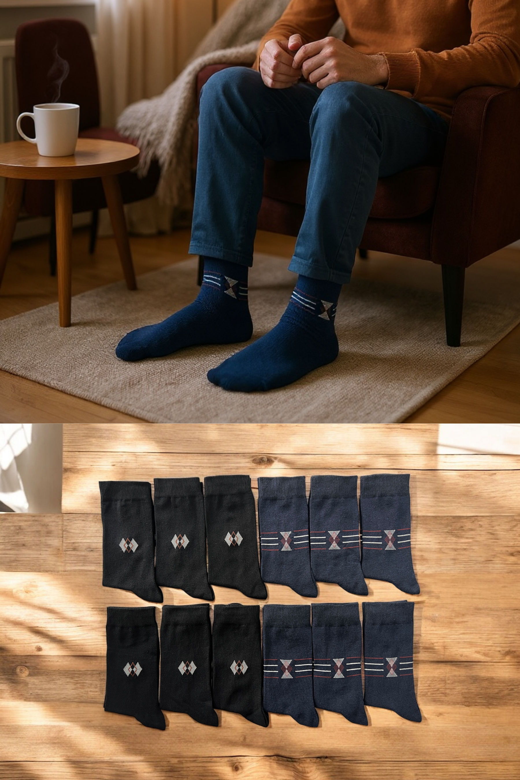 Erkek 6’lı Pamuklu Siyah ve Lacivert Karışık Soket Çorap Seti