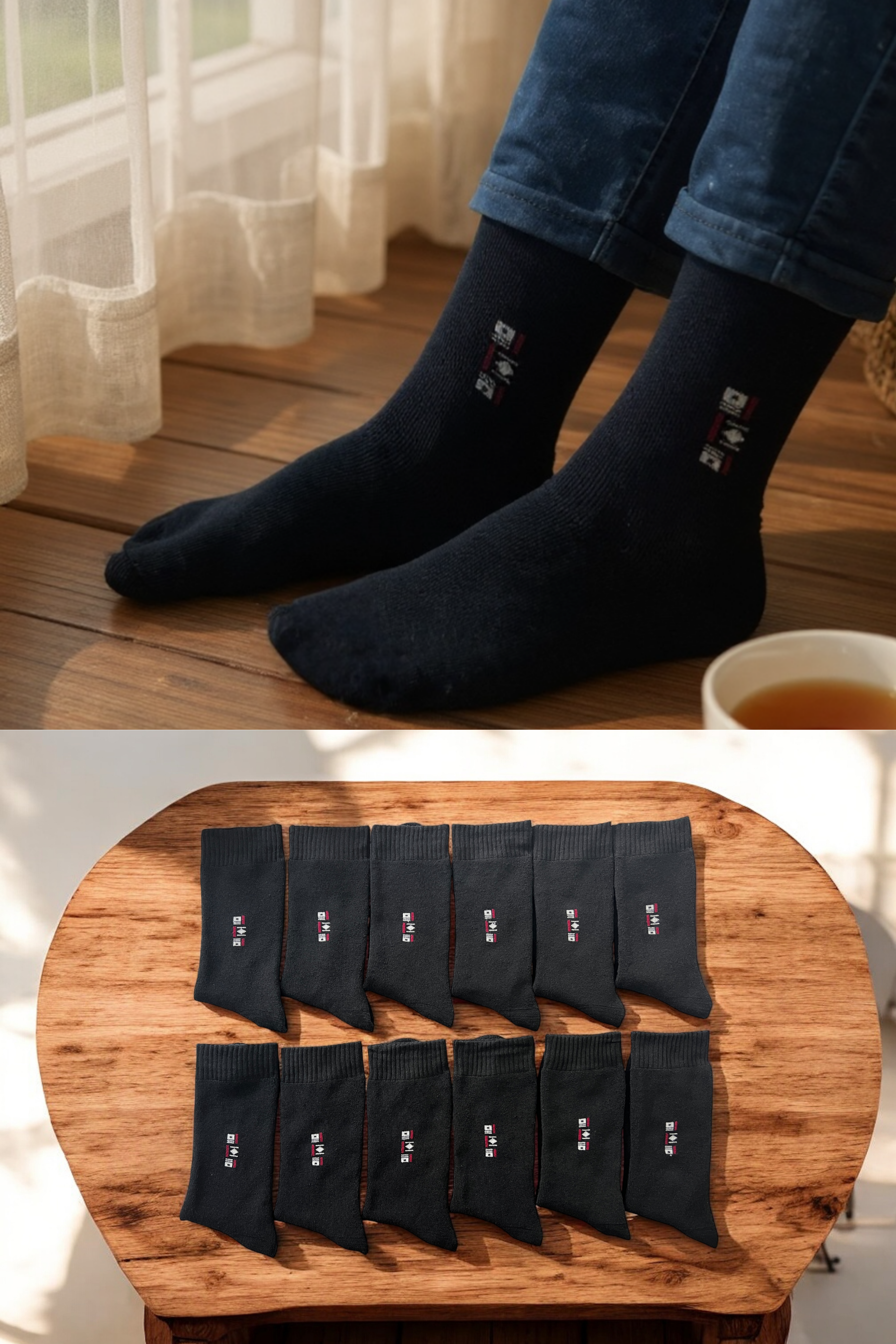 Erkek 12’li Havlu Pamuklu Soket Çorap Seti Siyah Renk Kışlık Kalın Doku
