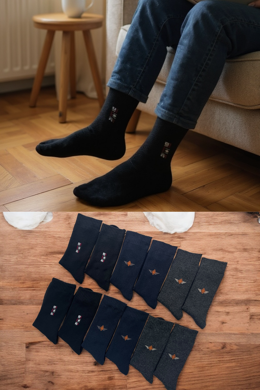Erkek 12’li Havlu Pamuklu Soket Çorap Seti Siyah Lacivert Füme Kışlık Kalın Doku