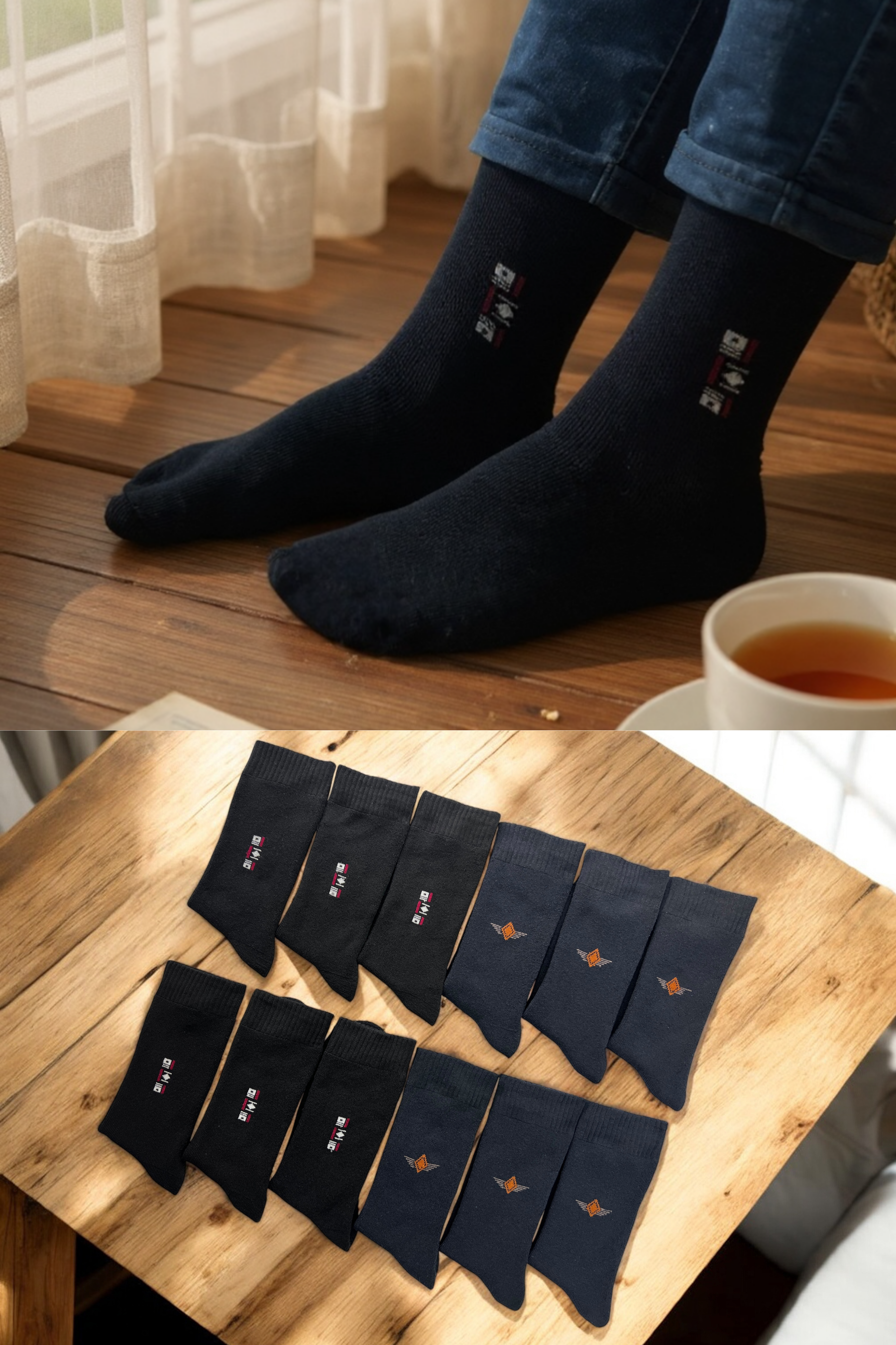 Erkek 5’li Havlu Pamuklu Soket Çorap Seti Siyah Lacivert Kışlık Kalın Doku