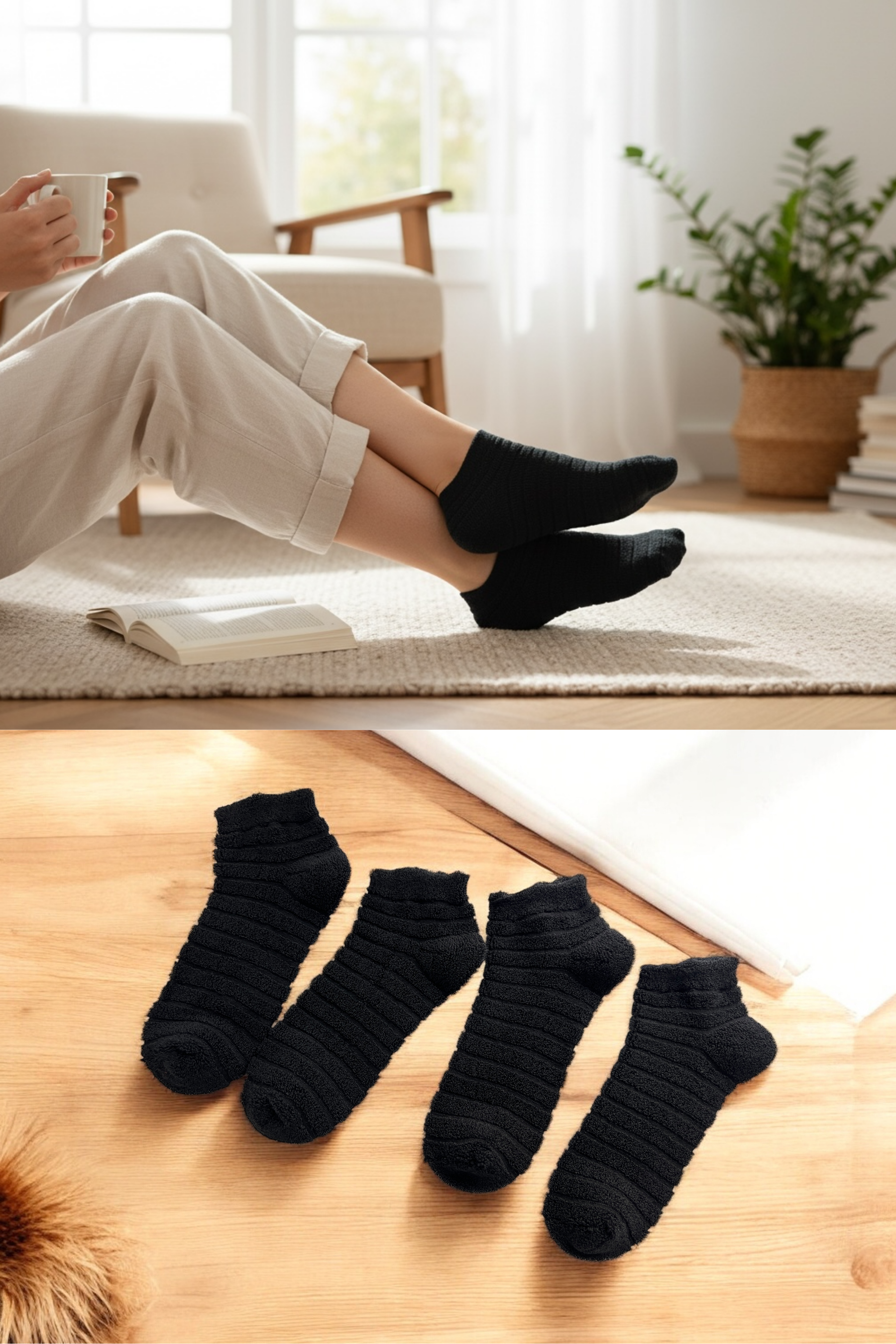 4'lü Kadın Ters Havlu Patik Çorap – Siyah Renk