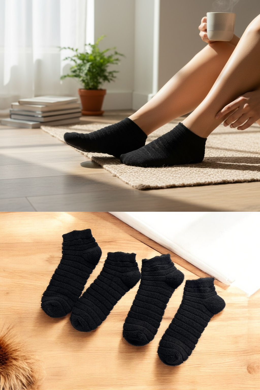 4'lü Kadın Ters Havlu Patik Çorap – Siyah Renk