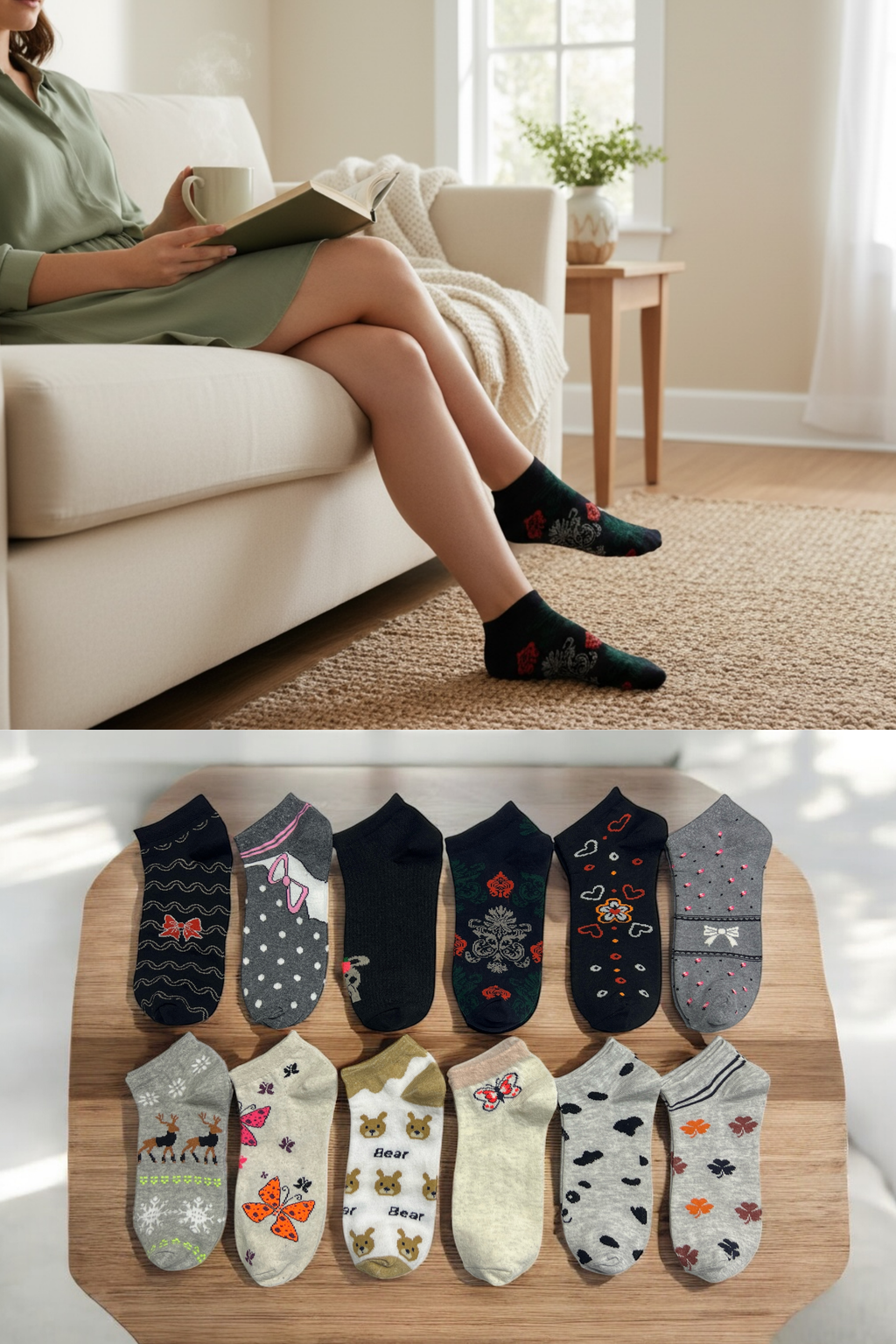 Kadın 8’li Karışık Renk Rahat Patik Çorap Seti Yumuşak Dokulu