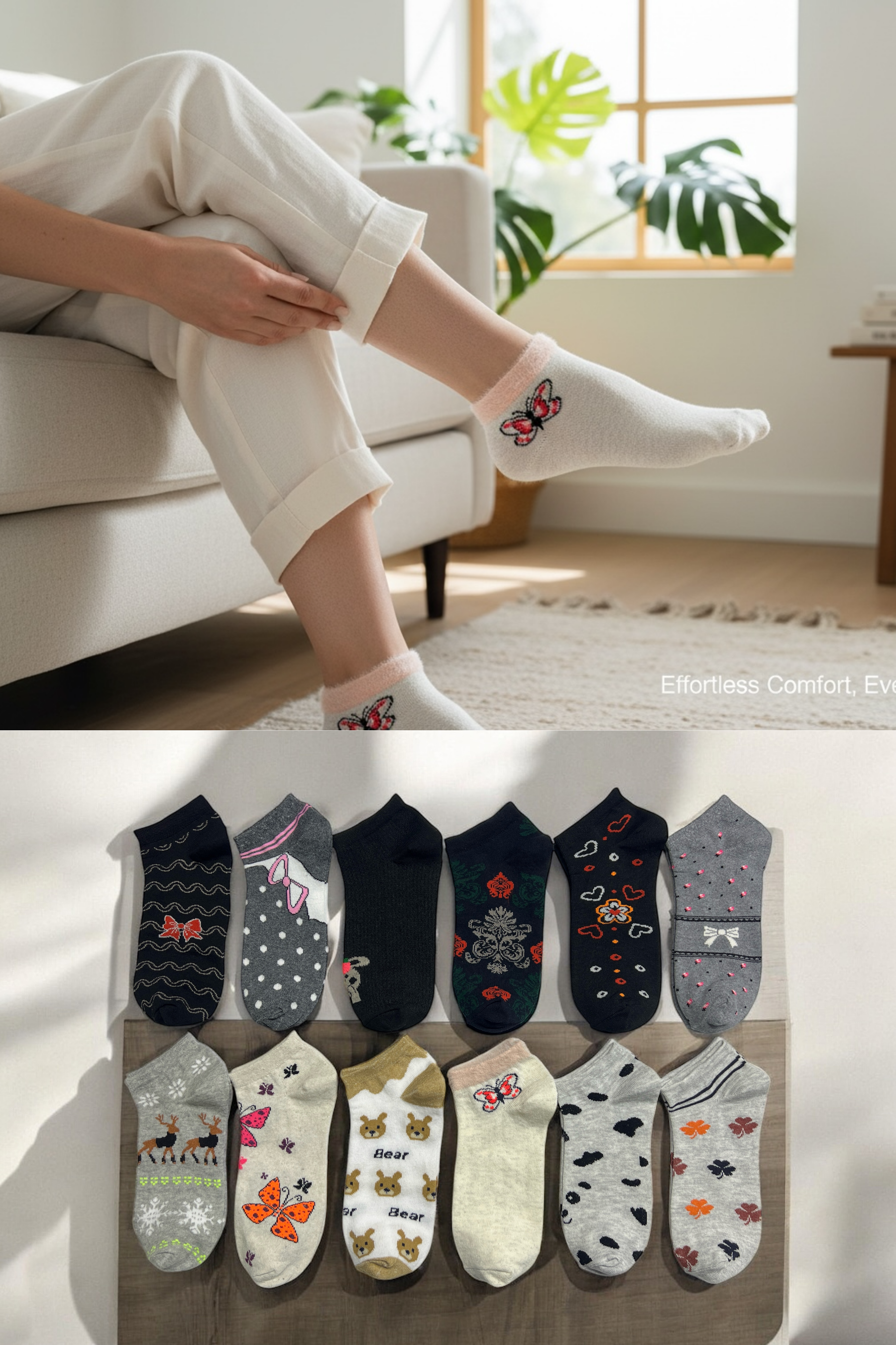 Kadın 8’li Karışık Renk Rahat Patik Çorap Seti Yumuşak Dokulu