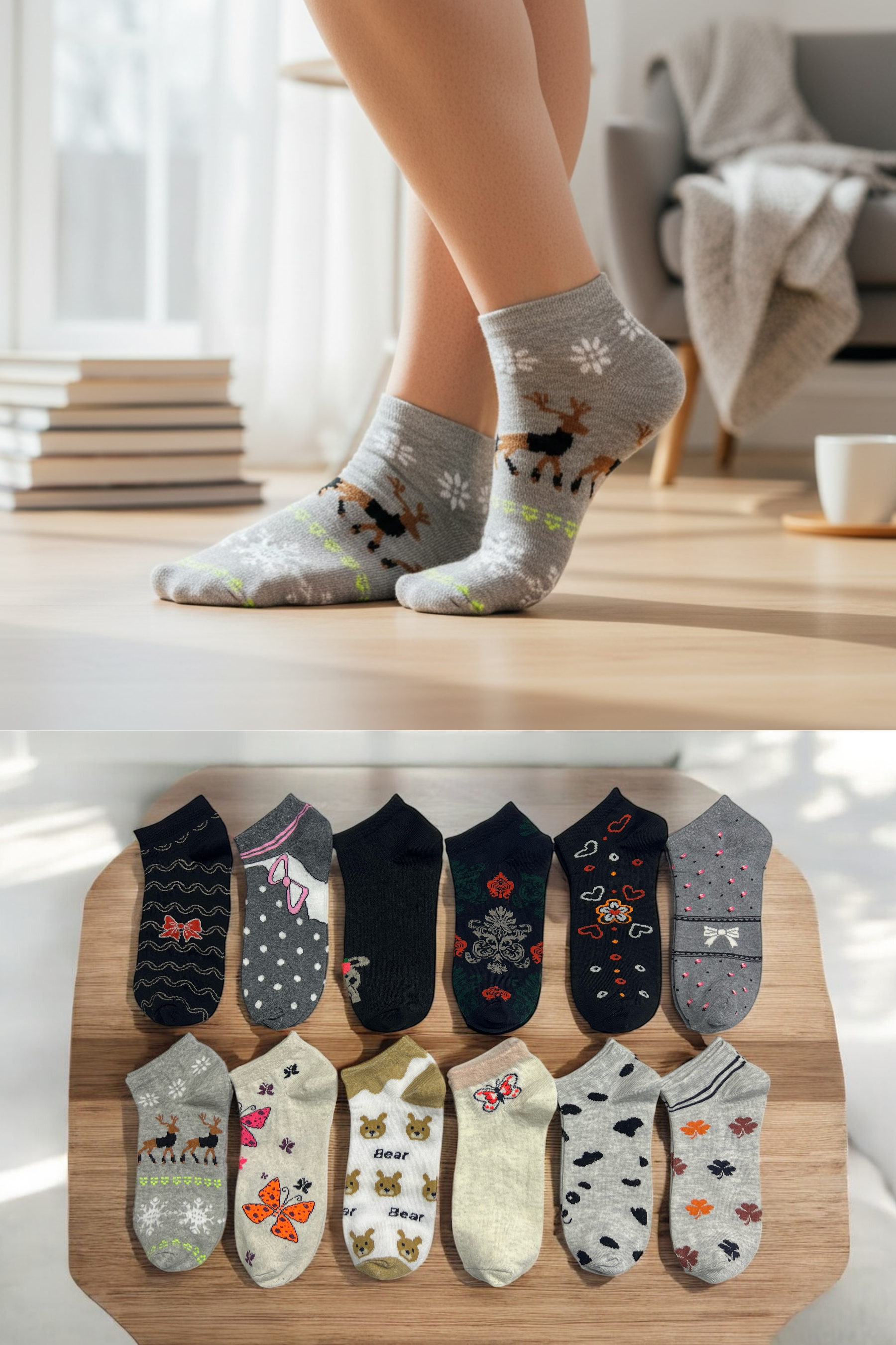 Kadın 8’li Karışık Renk Rahat Patik Çorap Seti Yumuşak Dokulu